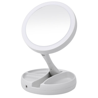 

LED Lighted Folding Makeup Mirror Vanity Pocket Mirror With Storage Box Organizer 10X Magnifying Mirror With Lights