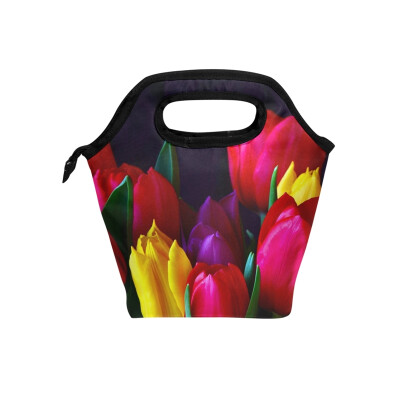 

Colorful Tulip Lunch Bag Tote Bag Travel Picnic Organizer Lunch Holder Handbags Lunch Bag Box