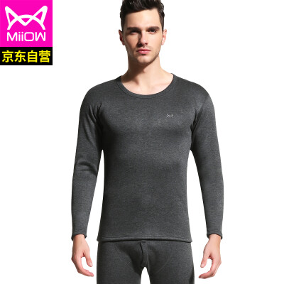 

Cat people thermal underwear men plus velvet thickening youth round neck autumn clothing long trousers thick section bottoming warm set SQF206001 hemp gray round neck 185110