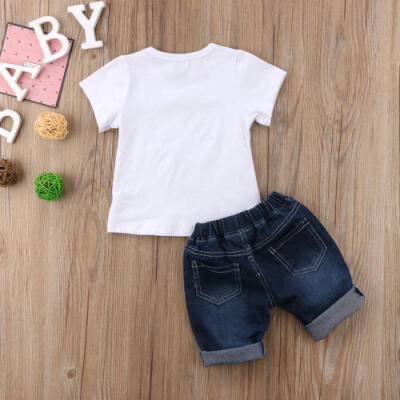 

2PC Toddler Baby Boys Outfits White Short Sleeve T-shirt TopsPants Clothes Sets