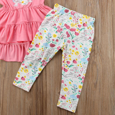 

USA Newborn Kid Baby Girl Floral Bunny Tops T-shirt Long Pants Outfits Easter HZ