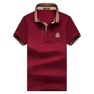 

Bejirog short-sleeved T-shirt men's casual collar collar solid color shirt T317 wine red 185 / XXL