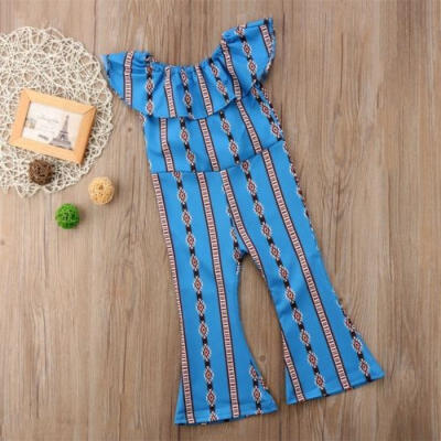 

Kids Baby Girl Off shoulder Floral Romper Jumpsuits Blue Trousers Outfit Clothes