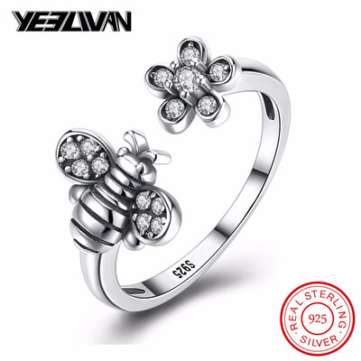 

100 Authentic 925 Sterling Silver Wing Animal Bee Finger Rings for Woman Vintage Sterling Silver Flower Jewelry Christmas Anel