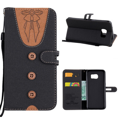 

MOONCASE Samsung Galaxy S7 Edge stitching embossed womens leather case - black