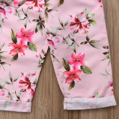 

USA 2pcs Summer Kid Baby Girl Bow Floral Crop Top VestBowknot Pants Outfits Set