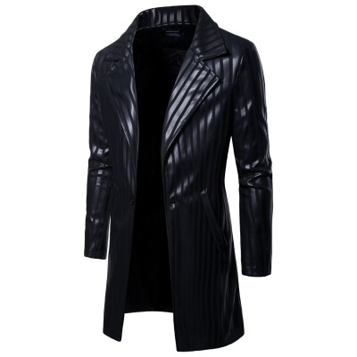 

AOWOFS European Plus Size Mens PU Leather Coat Long Sleeve Windbreaker Jacket B031