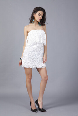 

Buenos Ninos Sexy Lace Horizontal Neck Strapless Dress Corrugated Edge