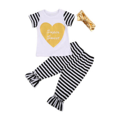 

UK Fashion 3PCs Clothes Toddler Kids Baby Girl T-shirt TopsPants Summer Outfit