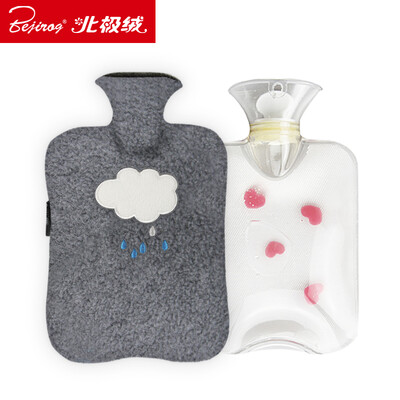 

Arctic velvet water injection hot water bottle warm water bag thickened explosion-proof hand warmers warm baby transparent color with clouds gray fleece cloth set color temperature plastic block