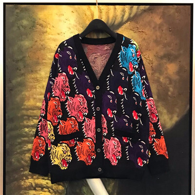 

new 2018 head sweater cardigan Korean version lazy wind loose sweater ten colors jacquard coloring students