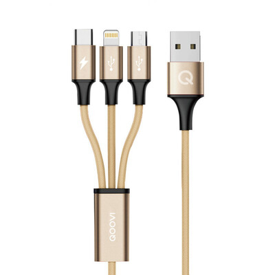 

QOOVI one drag three micro iPhone type-c metal 3A flash alloy nylon braided data cable