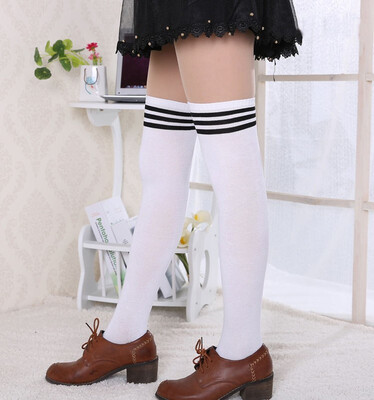 

Womens Lady Girls Opaque Knit Over Knee Thigh High Stockings Strip Sock Leggings