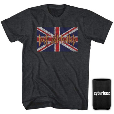 

Def Leppard Union Jack Logo UK Flag Mens GRAY T-Shirt Coolie