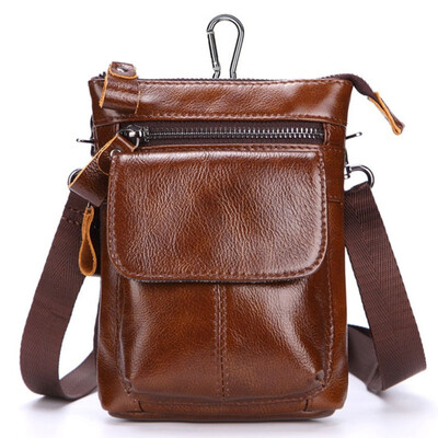 

Mens leather belt leather mobile phone bag shoulder top layer leather multi-purpose business bag