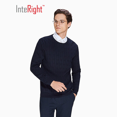 

INTERIGHT Mens Round Neck Long Sleeve Twisted Sweater Knitwear Wine Red