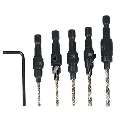 

5pcs HSS Countersink Drill Cone Bit Set 14" Hex Shank Quick Change Taper Drill for Woodworking Screw Carpentry Reamer Chamfer Mil