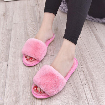 

Plush open-toed soft soles indoor slippers