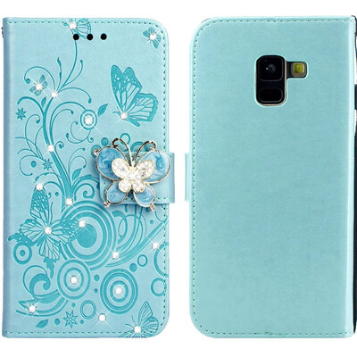 

MOONCASE Samsung Galaxy A8 2018 Butterfly Rhinestone Embossed Leather Case - Green