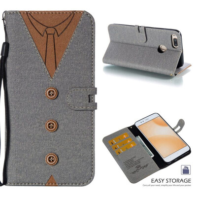 

MOONCASE Millet Mi A1 Mi 5X stitching embossed mens leather case - gray