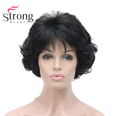 

StrongBeauty Short Wig Soft Tousled Curls Brown Highlights Full Synthetic Wigs COLOUR CHOICES