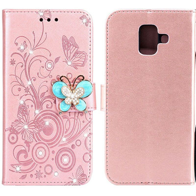 

MOONCASE Samsung Galaxy A6 2018 Butterfly Rhinestone Embossed Leather Case - Rose Gold