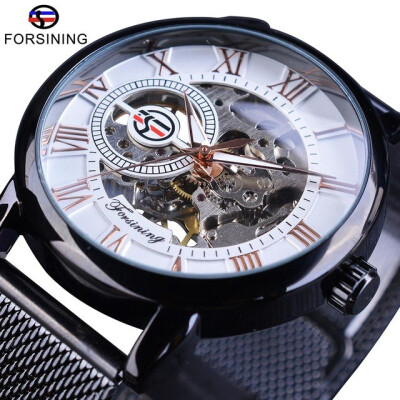 

Forsining Hand Winding Mechanical Watch Fashion Design Silver Stainless Steel Band Casual Wrist Watch Luminous Hands