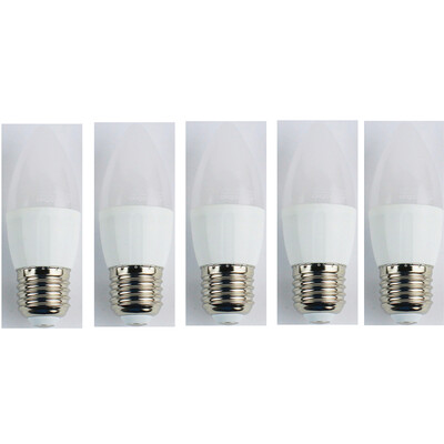 

5PCS 4W E27 LED Candle Light Bulb C37 6 Leds SMD 3528 Warm White 300lm 3000K AC 110-240V