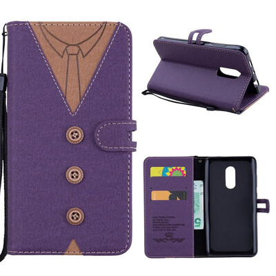 

MOONCASE Millet Red Rice Note 44X  version stitching embossed mens leather case - purple