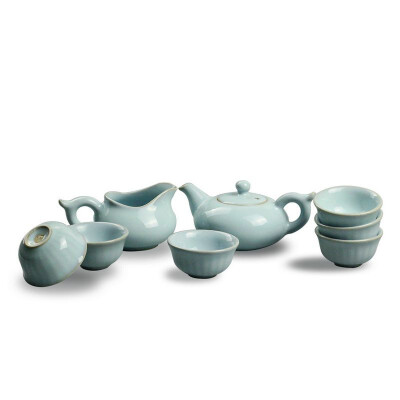 

Ru kiln sky blue chrysanthemum petal shaped teaset