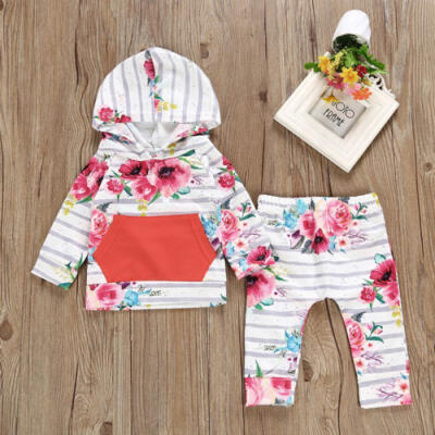 

2pc Baby Girl Infant Floral Outfit Clothes Hooded Tops HoodiesPants Legging Set