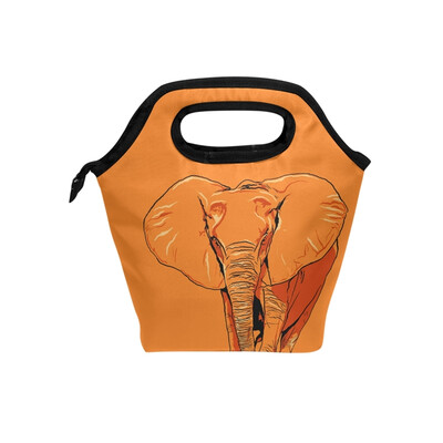 

Lunch Tote Bag Orange Elephant Travel Picnic Insulated Lunch Handbags Portable Zipper Lunch Bag Box