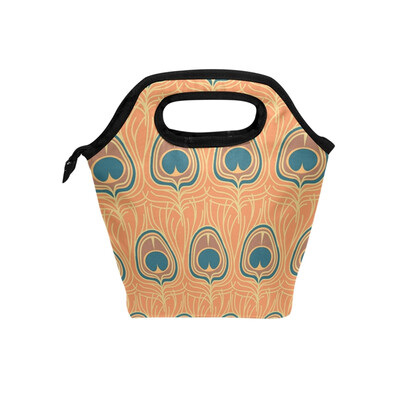 

Lunch Tote Bag Blue Feather Travel Picnic Insulated Lunch Handbags Portable Zipper Lunch Bag Box
