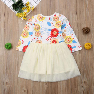 

Toddler Kids Baby Girls Princess Flower Long Sleeve Tulle Dress Casual Clothes