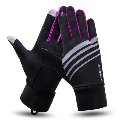 

AONIJIE outdoor running gloves winter driving bike thickening plus velvet warm touch screen gloves men&women sports ski non-slip gloves rose red  M