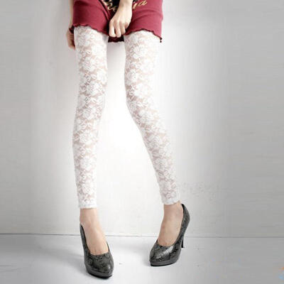 

Women Slim Legging Pencil Pants High Waist Eyelets Bandage Lace Trouser Black