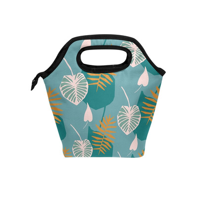 

Lunch Bag Tote Bag Pink Green Leaves Travel Picnic Organizer Lunch Holder Handbags Lunch Bag Box
