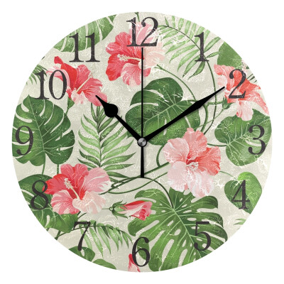 

Wall Clock Arabic Numerals Design Red Flowers Leaves Round