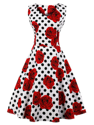 

Vintage Polka Dot Floral Fit&Flare Dress