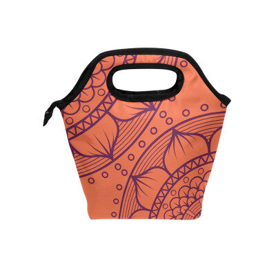 

Lunch Tote Bag Orange Pattern Travel Picnic Insulated Lunch Handbags Portable Zipper Lunch Bag Box