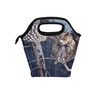 

Lunch Tote Bag Flying Owl Travel Picnic Insulated Lunch Handbags Portable Zipper Lunch Bag Box
