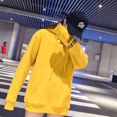 

JOY OF JOY 2018 autumn new Korean long-sleeved female student loose hooded head in the long sweater tide JWWY188349 yellow