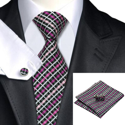 

N-0210 Vogue Men Silk Tie Set Purple Stripes Necktie Handkerchief Cufflinks Set Ties For Men Formal Wedding Business wholesale