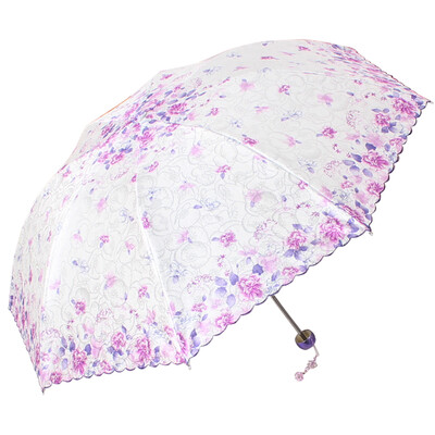 

Paradise umbrella jacquard silk screen lotus fairy three fold ultra clear blue umbrella umbrella purple 3383E