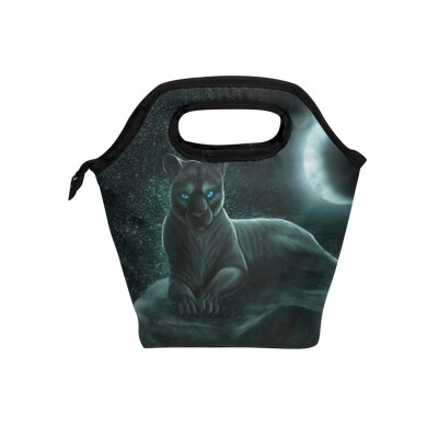 

Lunch Bag Cat In Moonlight Tote Travel Picnic Insulated Handbags Portable Zipper Lunch Bag Box