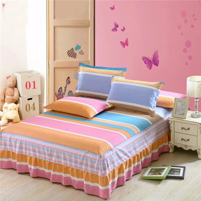 

Pink Gray Stripe Gray Cotton Single Double Bed Skirt Mattress Cover Petticoat Twin Full Queen Bed Skirts Bedspread bedding Sets
