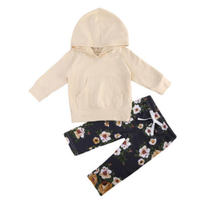 

0-18M Newborn Baby Kids Girls Clothes Floral Hooded TopsLong Pants Outfits Set