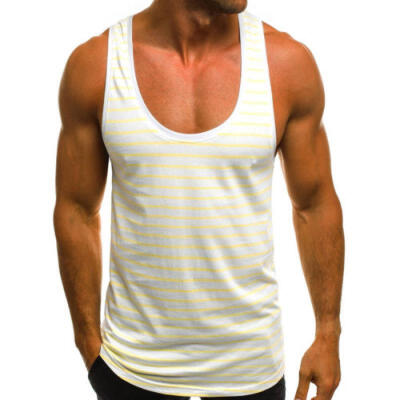 

MENS VEST 100 POLYESTER GYM CASUAL TANK TOP T SHIRT STRIPE SLEEVELESS VEST CA