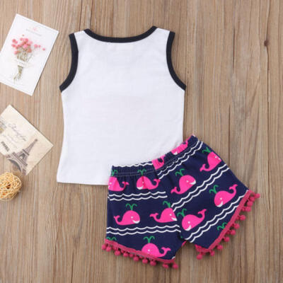 

AU Toddler Baby Girls Cotton T-shirt Tops Clothes Dolphin Printed Shorts Outfit