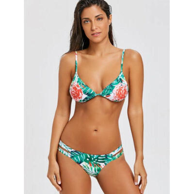 

Women sexy padded Bandage Bikini Set Swimwear suit Romantic printing Beachwear
